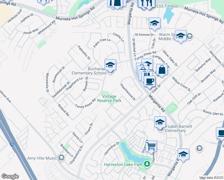map of restaurants, bars, coffee shops, grocery stores, and more near 40065 Temple Court in Murrieta