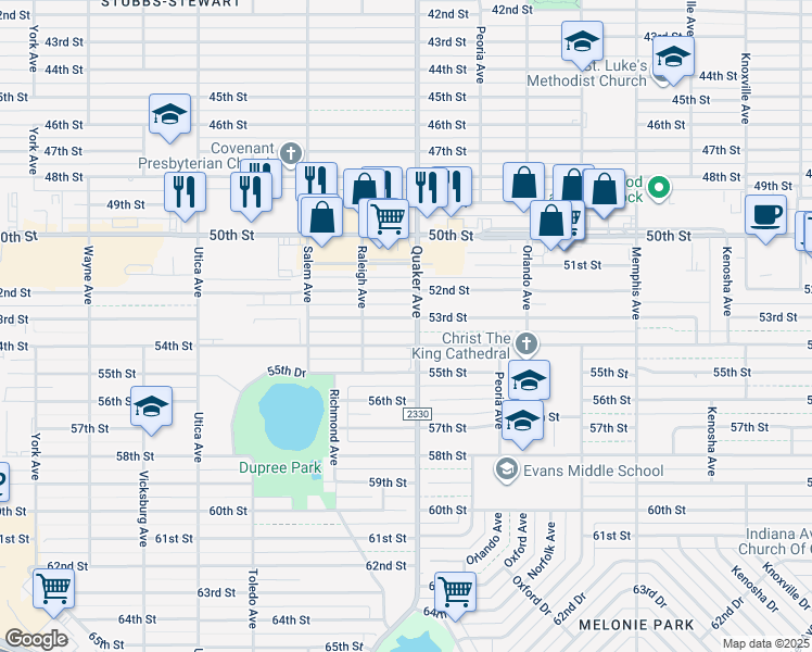 map of restaurants, bars, coffee shops, grocery stores, and more near 4403 53rd Street in Lubbock