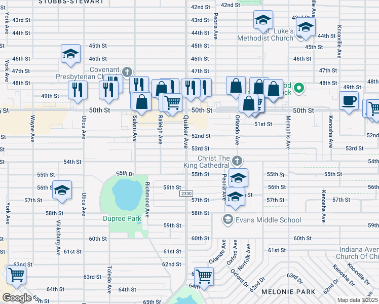 map of restaurants, bars, coffee shops, grocery stores, and more near 4403 53rd Street in Lubbock