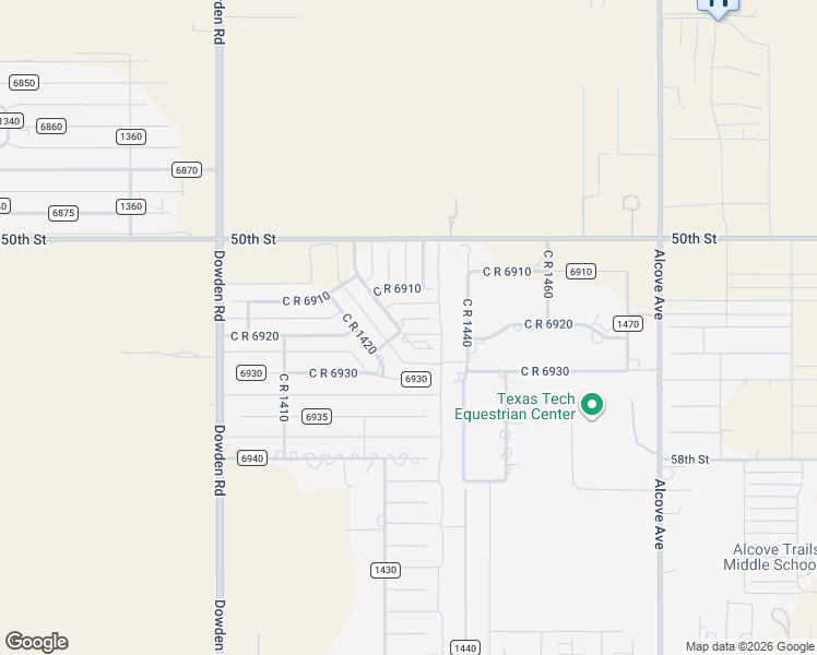 map of restaurants, bars, coffee shops, grocery stores, and more near 8305 County Road 6915 in Lubbock