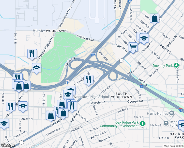 map of restaurants, bars, coffee shops, grocery stores, and more near 137 60th Street North in Birmingham