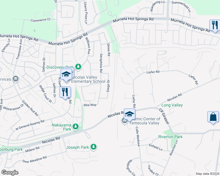 map of restaurants, bars, coffee shops, grocery stores, and more near 39564 Diego Drive in Temecula