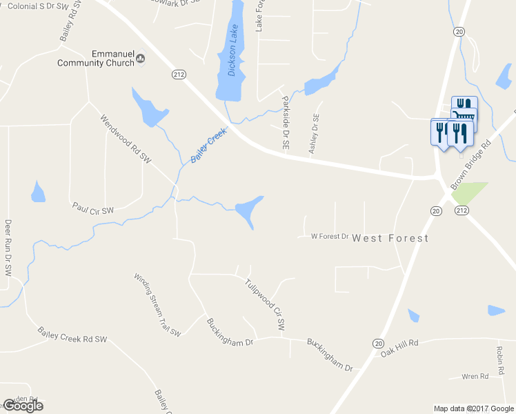 map of restaurants, bars, coffee shops, grocery stores, and more near 1220 Georgia 212 in Conyers