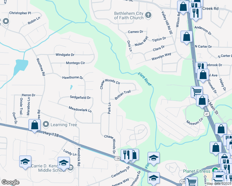 map of restaurants, bars, coffee shops, grocery stores, and more near 7643 Ward Lane in Jonesboro