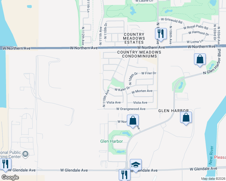 map of restaurants, bars, coffee shops, grocery stores, and more near 10929 West Kaler Drive in Glendale
