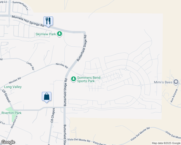 map of restaurants, bars, coffee shops, grocery stores, and more near 32136 Dymondia Way in Temecula