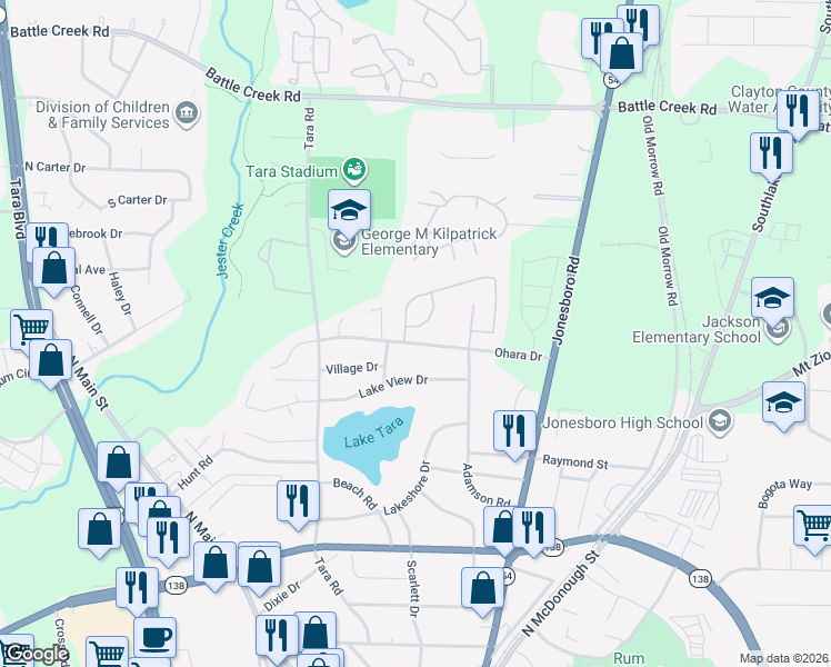 map of restaurants, bars, coffee shops, grocery stores, and more near 1113 Gable Terrace in Jonesboro