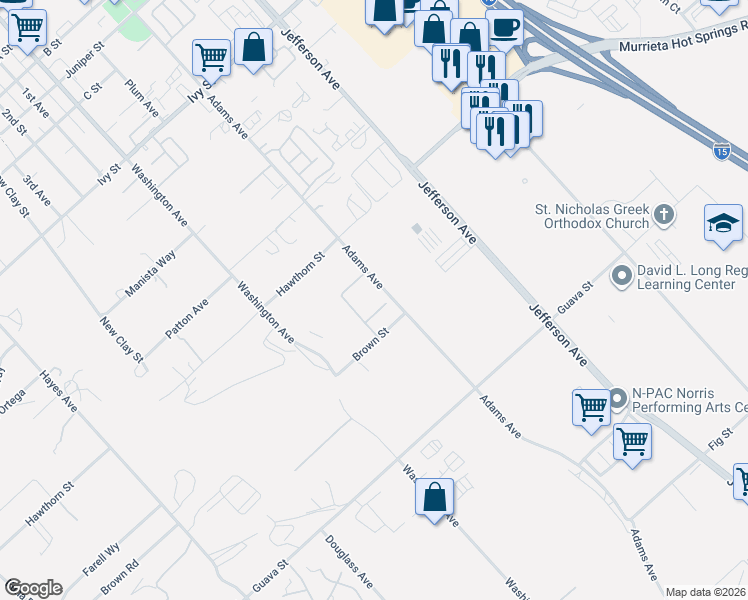 map of restaurants, bars, coffee shops, grocery stores, and more near 41795 Octavia Court in Murrieta