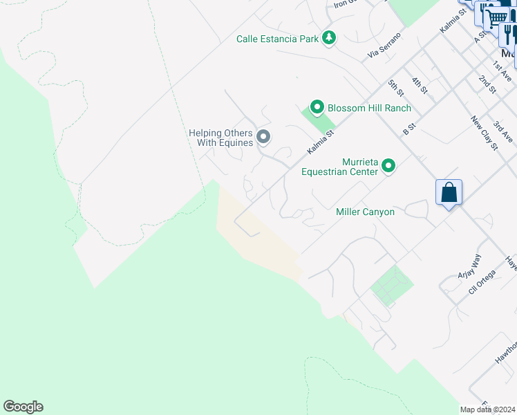 map of restaurants, bars, coffee shops, grocery stores, and more near Kalmia Street in Murrieta