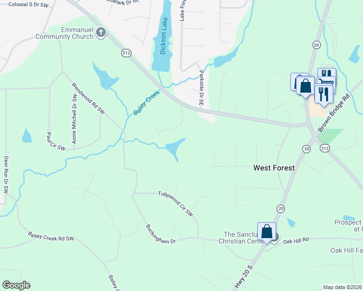map of restaurants, bars, coffee shops, grocery stores, and more near 1220 Georgia 212 in Conyers
