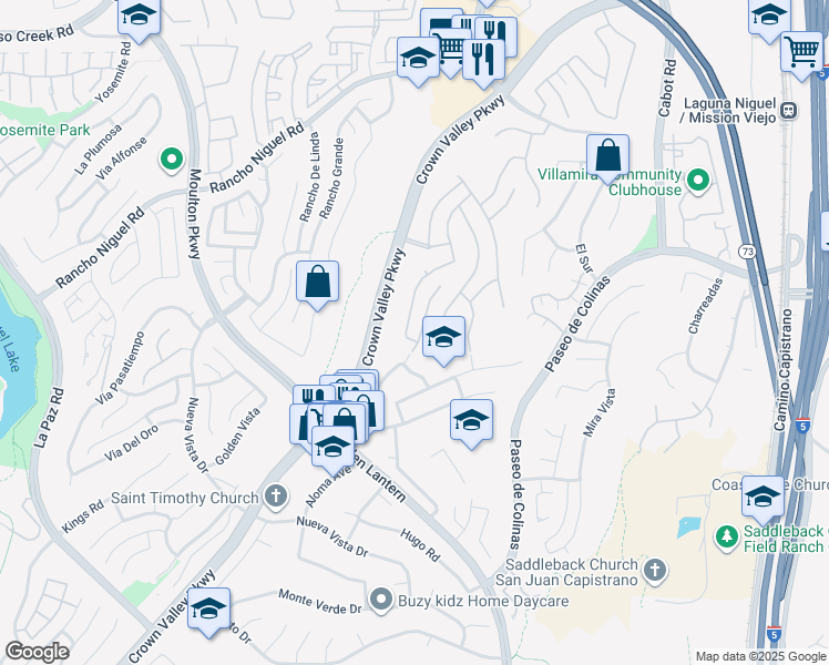 map of restaurants, bars, coffee shops, grocery stores, and more near 28721 Placida Avenue in Laguna Niguel