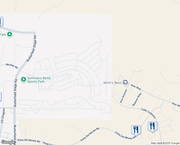map of restaurants, bars, coffee shops, grocery stores, and more near 39490 Verbena Way in Temecula