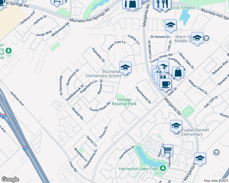 map of restaurants, bars, coffee shops, grocery stores, and more near 40125 Grenache Court in Murrieta