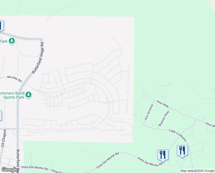 map of restaurants, bars, coffee shops, grocery stores, and more near 39490 Verbena Way in Temecula