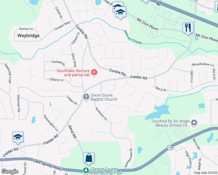 map of restaurants, bars, coffee shops, grocery stores, and more near 2415 Crestwicke Crossing Court in Jonesboro