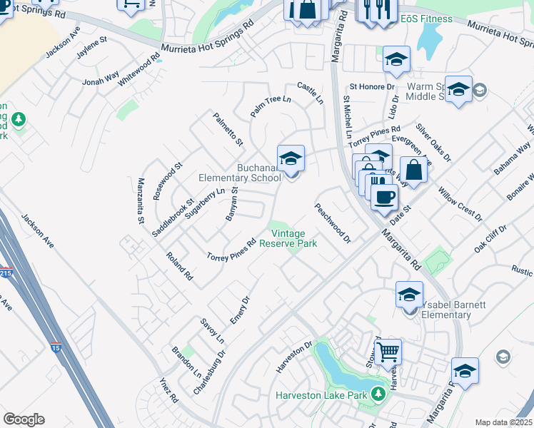 map of restaurants, bars, coffee shops, grocery stores, and more near 40125 Grenache Court in Murrieta