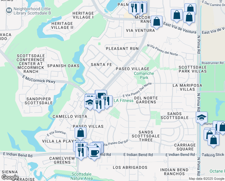 map of restaurants, bars, coffee shops, grocery stores, and more near 8250 North Vía Paseo del Norte in Scottsdale