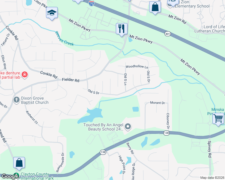 map of restaurants, bars, coffee shops, grocery stores, and more near 7624 Becker Court in Jonesboro