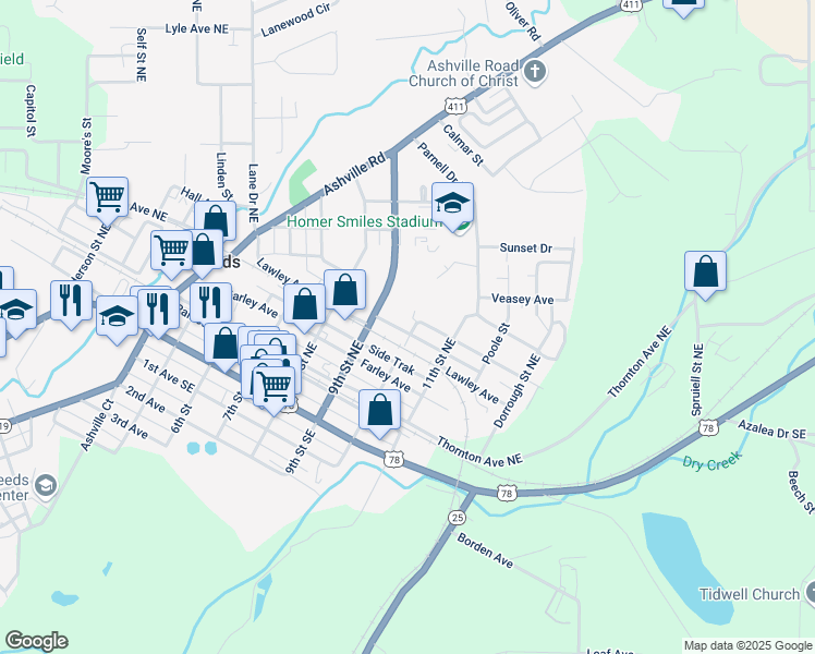 map of restaurants, bars, coffee shops, grocery stores, and more near 8359 Thomas Avenue in Leeds