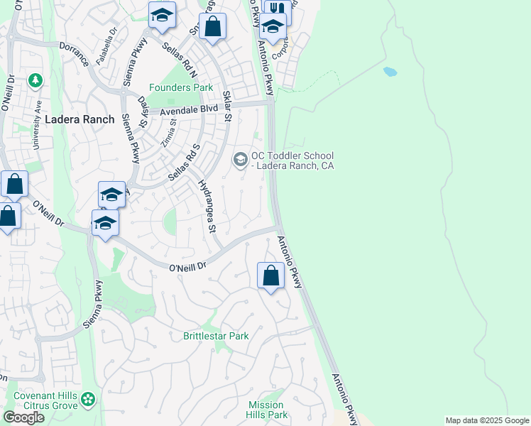map of restaurants, bars, coffee shops, grocery stores, and more near 20 Craftsbury Place in Ladera Ranch