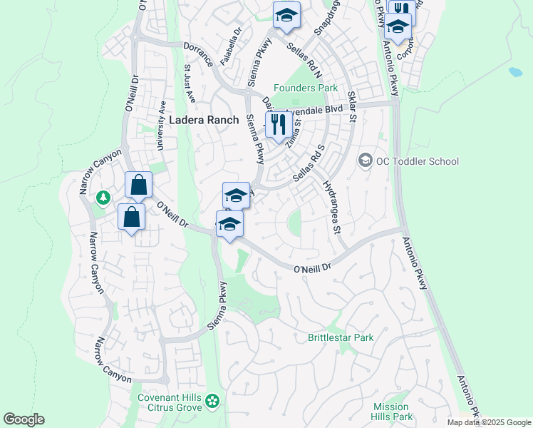map of restaurants, bars, coffee shops, grocery stores, and more near 2 Luna in Ladera Ranch