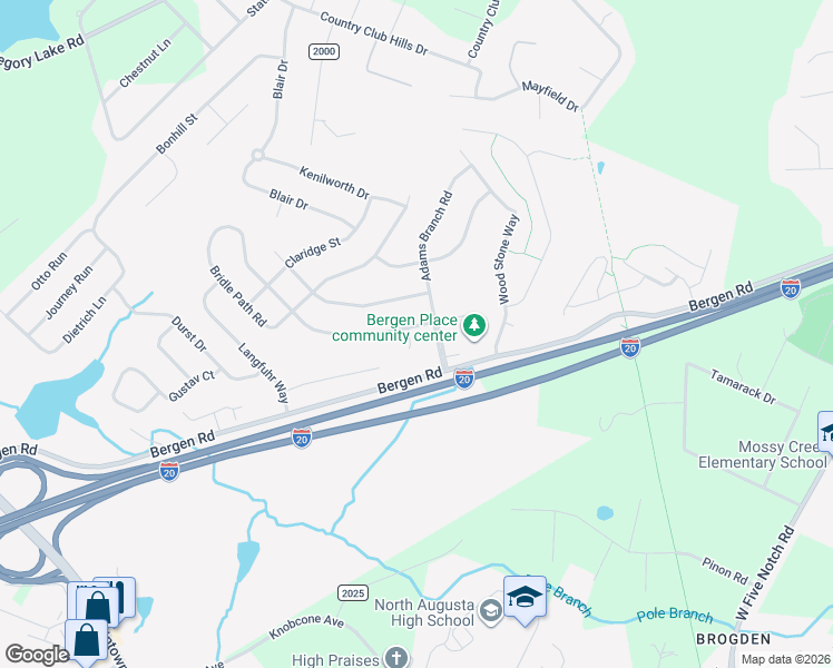 map of restaurants, bars, coffee shops, grocery stores, and more near 204 Longstreet Crossing in North Augusta