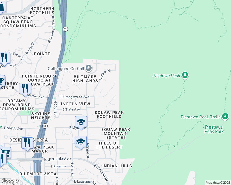 map of restaurants, bars, coffee shops, grocery stores, and more near 7364 North 23rd Street in Phoenix
