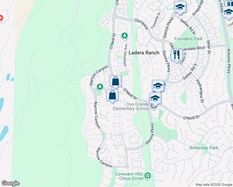 map of restaurants, bars, coffee shops, grocery stores, and more near 10 Azara Lane in Ladera Ranch