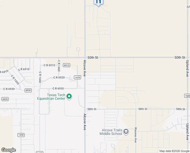 map of restaurants, bars, coffee shops, grocery stores, and more near 5803 County Road 1500 in Lubbock