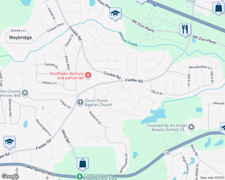 map of restaurants, bars, coffee shops, grocery stores, and more near 7608 Crestwicke Crossing Drive in Jonesboro