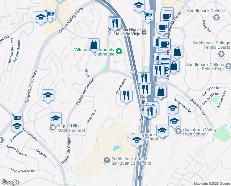 map of restaurants, bars, coffee shops, grocery stores, and more near 28705 Charreadas in Laguna Niguel
