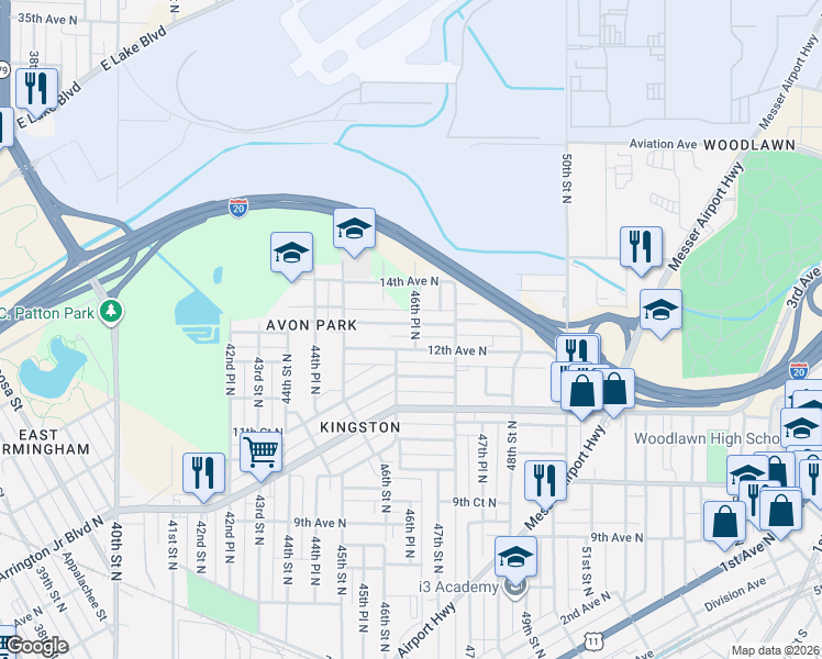 map of restaurants, bars, coffee shops, grocery stores, and more near 4621 13th Avenue North in Birmingham