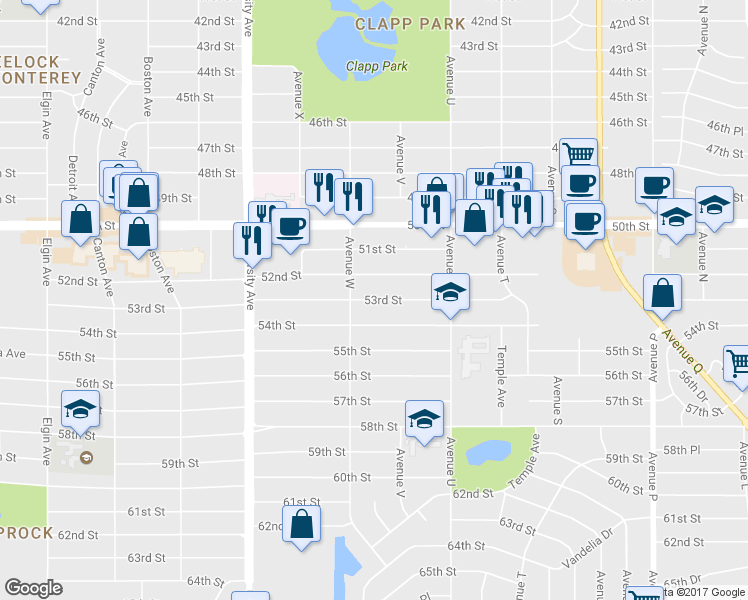 map of restaurants, bars, coffee shops, grocery stores, and more near 2125 53rd St in Lubbock