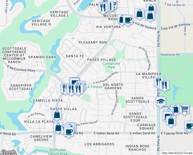 map of restaurants, bars, coffee shops, grocery stores, and more near 8310 East Via De La Luna in Scottsdale