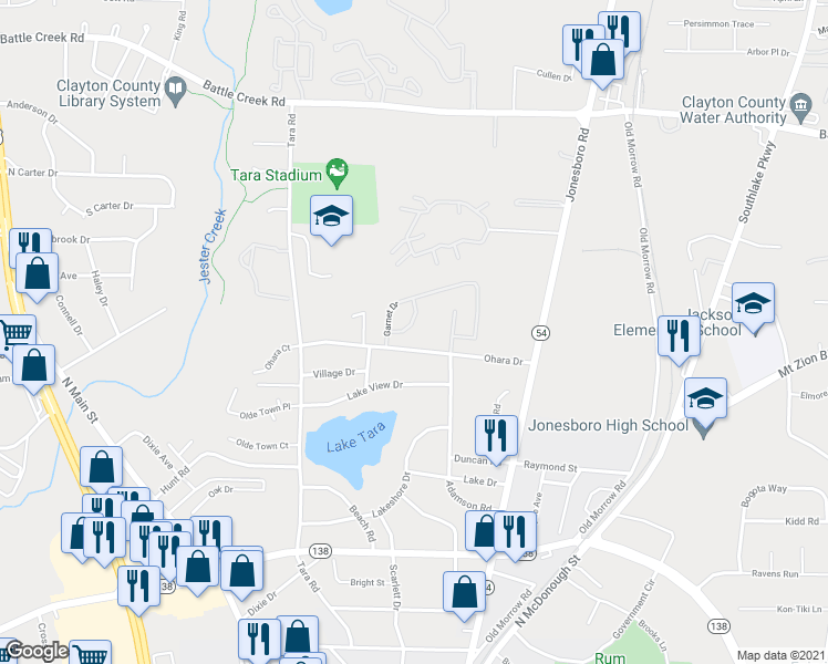 map of restaurants, bars, coffee shops, grocery stores, and more near 1133 Gable Terrace in Jonesboro