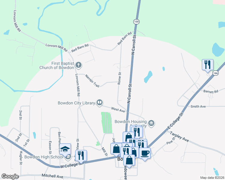 map of restaurants, bars, coffee shops, grocery stores, and more near 243 Old Word Road in Bowdon