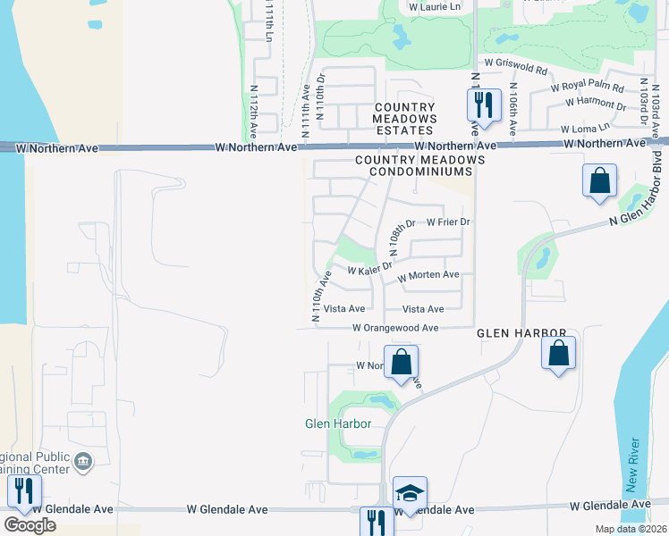 map of restaurants, bars, coffee shops, grocery stores, and more near 10929 West Kaler Drive in Glendale