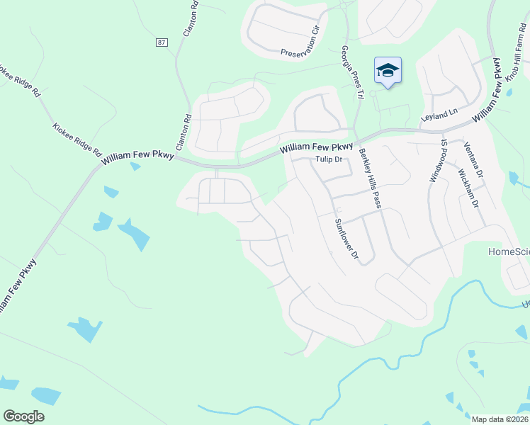 map of restaurants, bars, coffee shops, grocery stores, and more near 2565 William Few Parkway in Evans