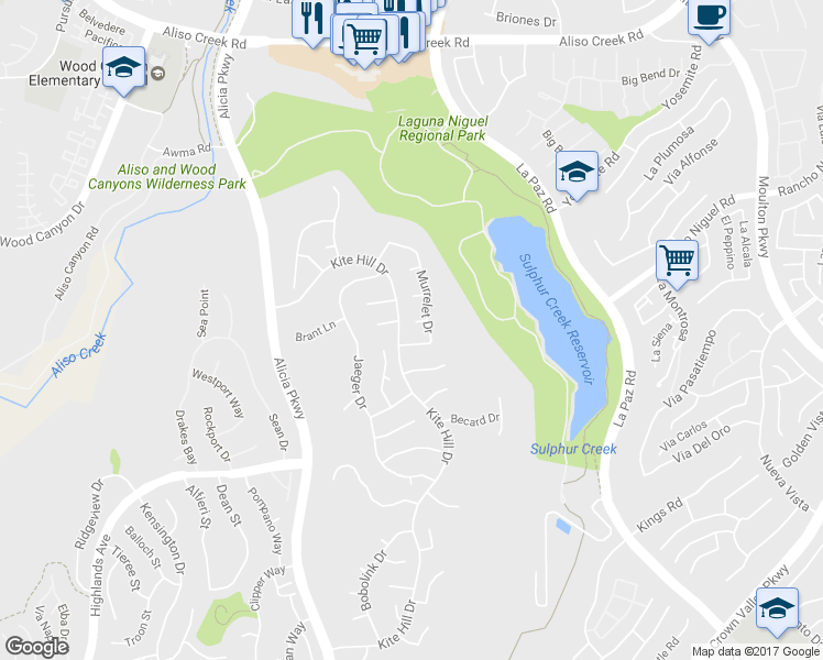 map of restaurants, bars, coffee shops, grocery stores, and more near 24036 Rail Circle in Laguna Niguel