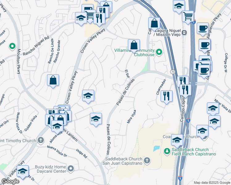 map of restaurants, bars, coffee shops, grocery stores, and more near 25556 Paseo La Vista in Laguna Niguel