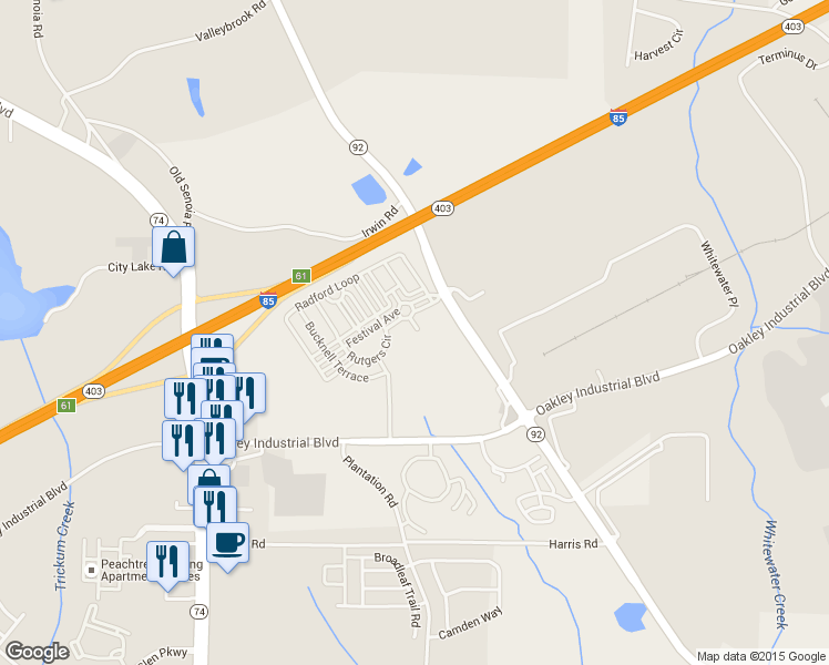 map of restaurants, bars, coffee shops, grocery stores, and more near 7615 Avalon Boulevard in Fairburn