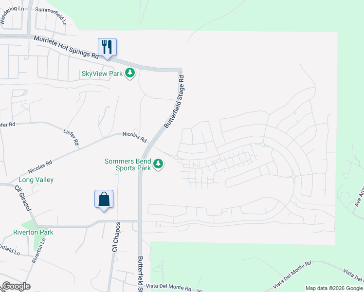 map of restaurants, bars, coffee shops, grocery stores, and more near 32005 Radiant Drive in Temecula