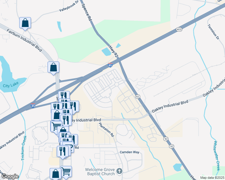 map of restaurants, bars, coffee shops, grocery stores, and more near 5472 Festival Avenue in Fairburn