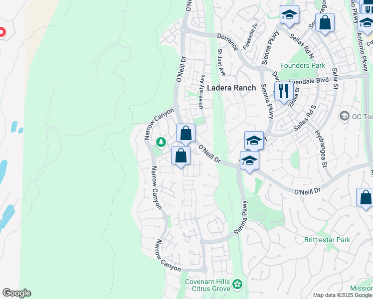 map of restaurants, bars, coffee shops, grocery stores, and more near 5 Sable Wood Circle in Mission Viejo
