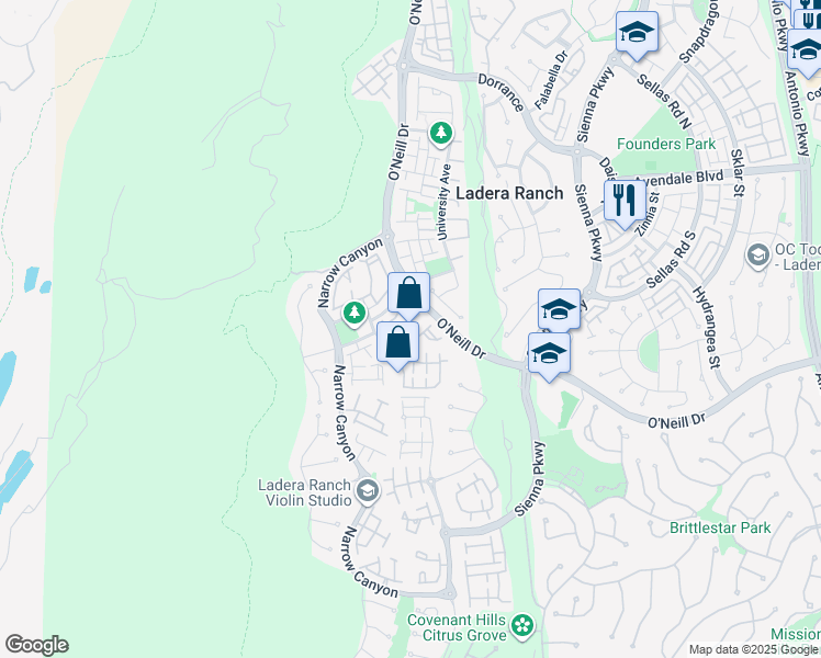 map of restaurants, bars, coffee shops, grocery stores, and more near 26 Passaflora Lane in Mission Viejo