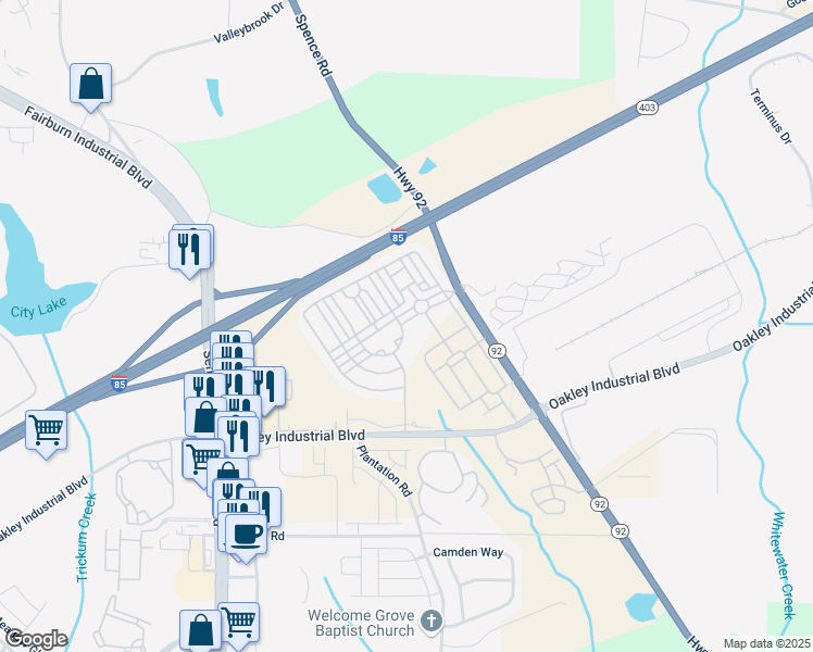 map of restaurants, bars, coffee shops, grocery stores, and more near 5472 Festival Avenue in Fairburn