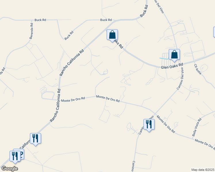 map of restaurants, bars, coffee shops, grocery stores, and more near 39520 Colleen Way in Temecula