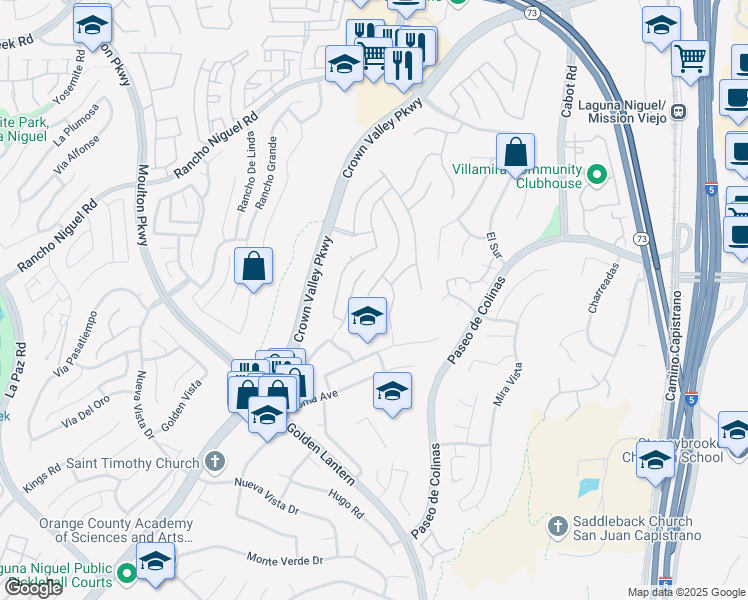 map of restaurants, bars, coffee shops, grocery stores, and more near 28682 Breckenridge Drive in Laguna Niguel