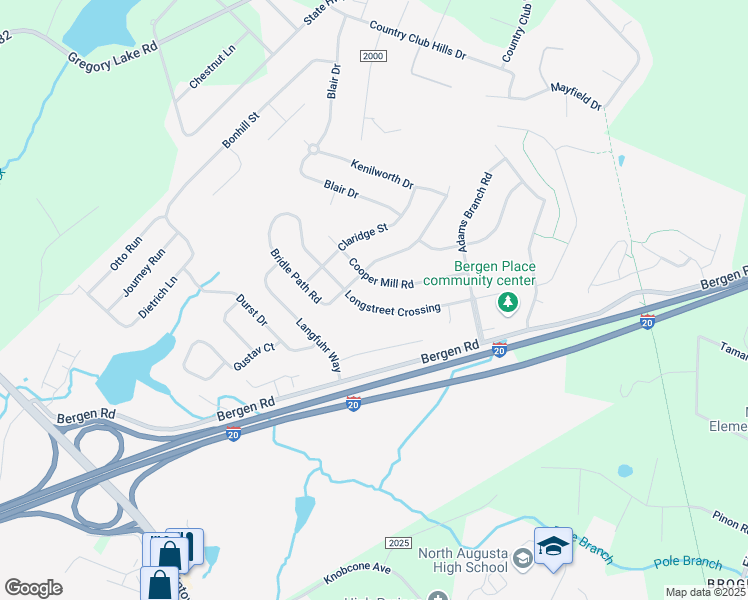 map of restaurants, bars, coffee shops, grocery stores, and more near 229 Longstreet Crossing in North Augusta