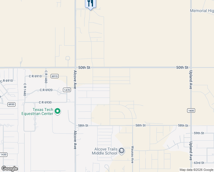 map of restaurants, bars, coffee shops, grocery stores, and more near 7521 50th Street in Lubbock